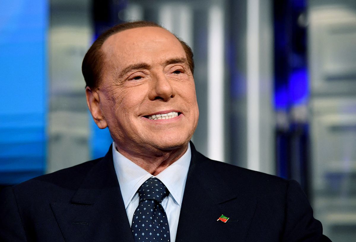Head of the centre-right Forza Italia (Go Italy) Silvio Berlusconi on March 2, 2018 on the set of the broadcast "Porta a Porta", a programme of Italian channel Rai 1 in Rome. A three-time prime minister of Italy whose career has been shadowed by sex scandals and court cases, the 81-year-old Berlusconi cannot himself hold elected office because of a fraud conviction. But on March 1, he unveiled European Parliament President Antonio Tajani, a close ally since the tycoon first entered politics in the early 1990s, as his choice for prime minister if he wins. (Photo by Alberto PIZZOLI / AFP)