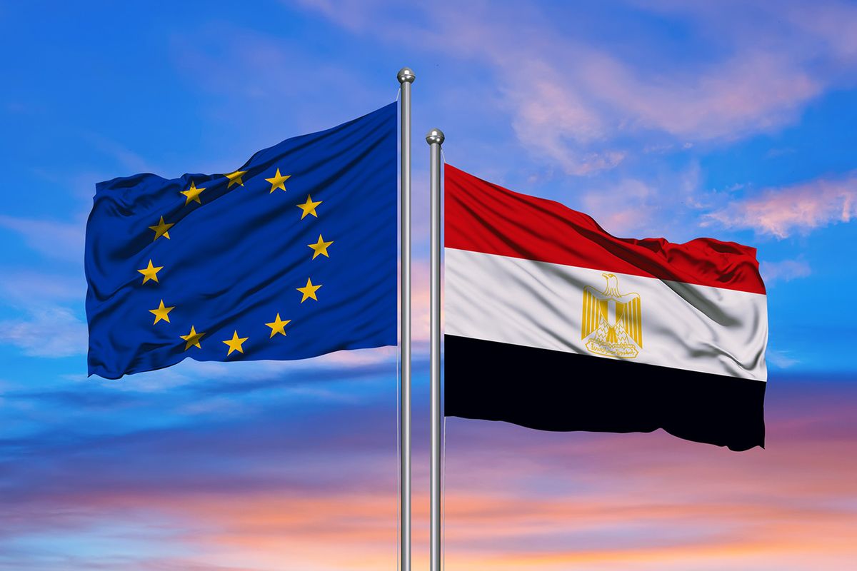Double,Flag,European,Union,Vs,Egypt,Waving,Flag,With,Texture