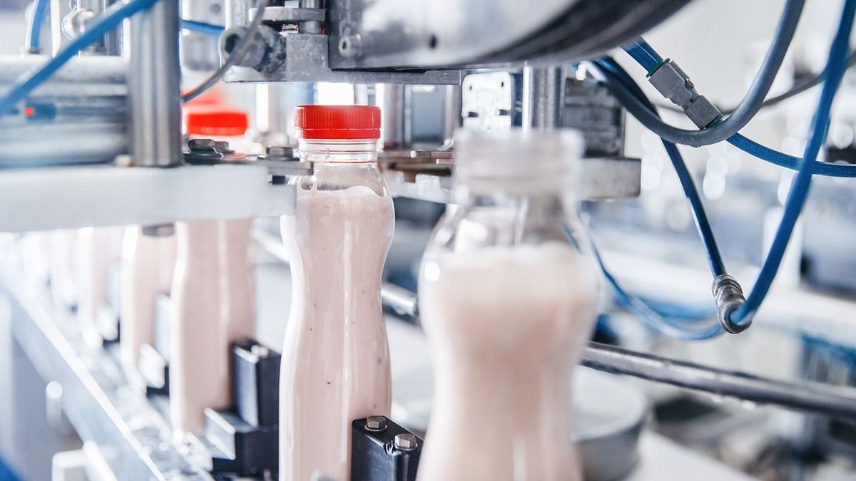 Dairy,Production,,Bottle,Of,Yoghurt,On,Automated,Conveyor,Line,,Process