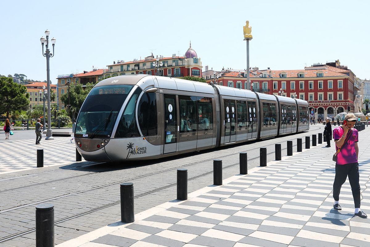 Daily Life In Nice
A tram rides through the Place Massena in Nice, France on May 23, 2023. (Photo by Jakub Porzycki/NurPhoto) (Photo by Jakub Porzycki / NurPhoto / NurPhoto via AFP)