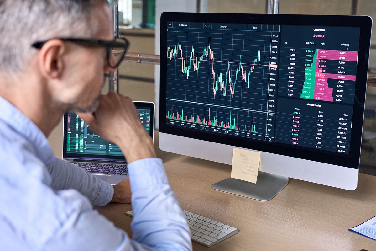Crypto,Trader,Investor,Analyst,Looking,At,Computer,Screen,Analyzing,Financial
Crypto trader investor analyst looking at computer screen analyzing financial graph data on pc monitor, thinking of online stock exchange market trading investment global risks, over shoulder view.