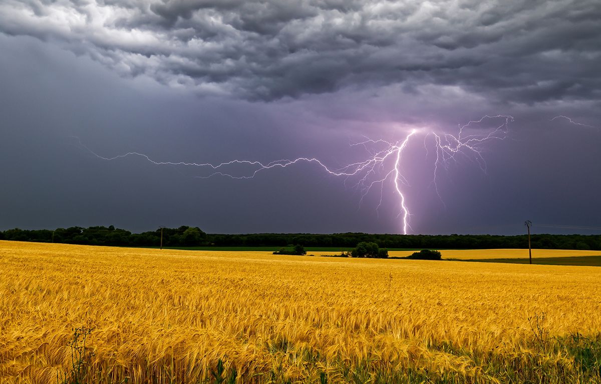 Lightning,In,The,Storm,Sky,Over,The,Field.,Lightning,Storm