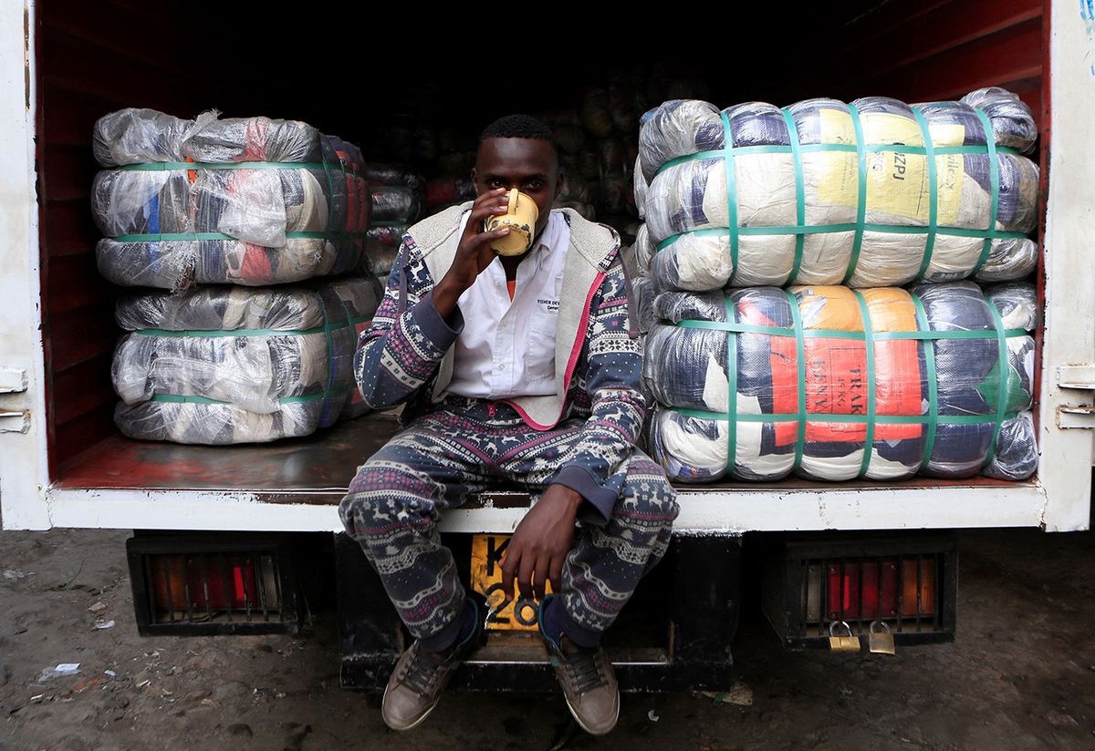 Textile market in KenyaNAIROBI, KENYA - APRIL 3: A salesman waits for customers to sell his second hand clothes at Gikomba market in Nairobi, Kenya on April 3, 2017. Kenyan government's exhortation on buying new clothes instead of second hand shopping creates mobility in the textile market in Kenya. Noor Khamis / Anadolu Agency (Photo by NOOR KHAMIS / ANADOLU AGENCY / Anadolu Agency via AFP)