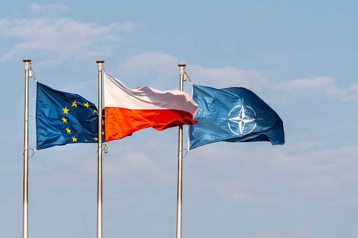 Warsaw,,Poland.,April,2019.,The,Flags,Of,Poland,,Europe,And