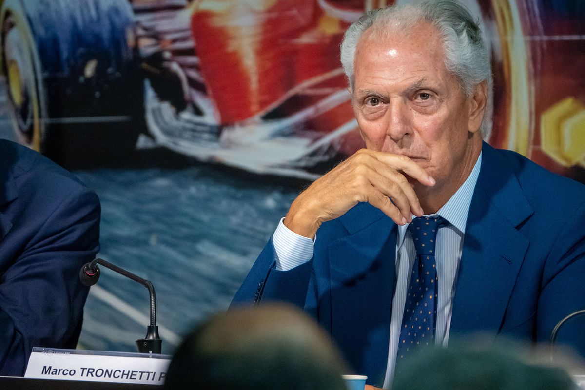 Grand Prix of Italy 2022Marco Tronchetti Provera (CEO of Pirelli) during the Formula 1 Championship Press Conference of the 2022 Formula 1 Pirelli Gran Premio d'Italia 2022 - Grand Prix of Italy 2022 on September 06, 2022 at the Autodromo Nazionale di Monza in Monza, Italy (Photo by Luca Rossini/LiveMedia/NurPhoto) (Photo by Luca Rossini / NurPhoto / NurPhoto via AFP) 