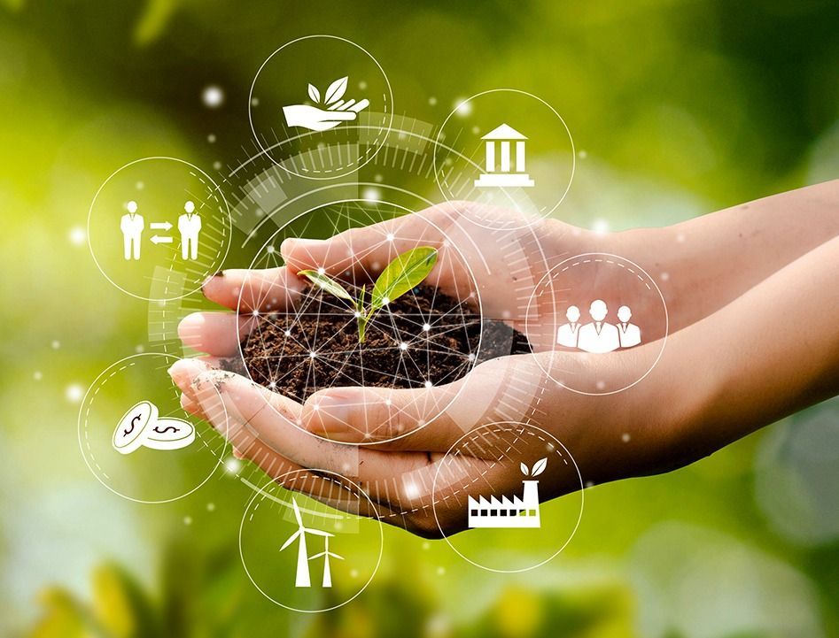 Hand,Planting,Trees,With,Technology,Of,Renewable,Resources,To,Reduce
Hand planting trees with technology of renewable resources to reduce pollution ESG icon concept in hand for environmental, social and sustainable business governance.