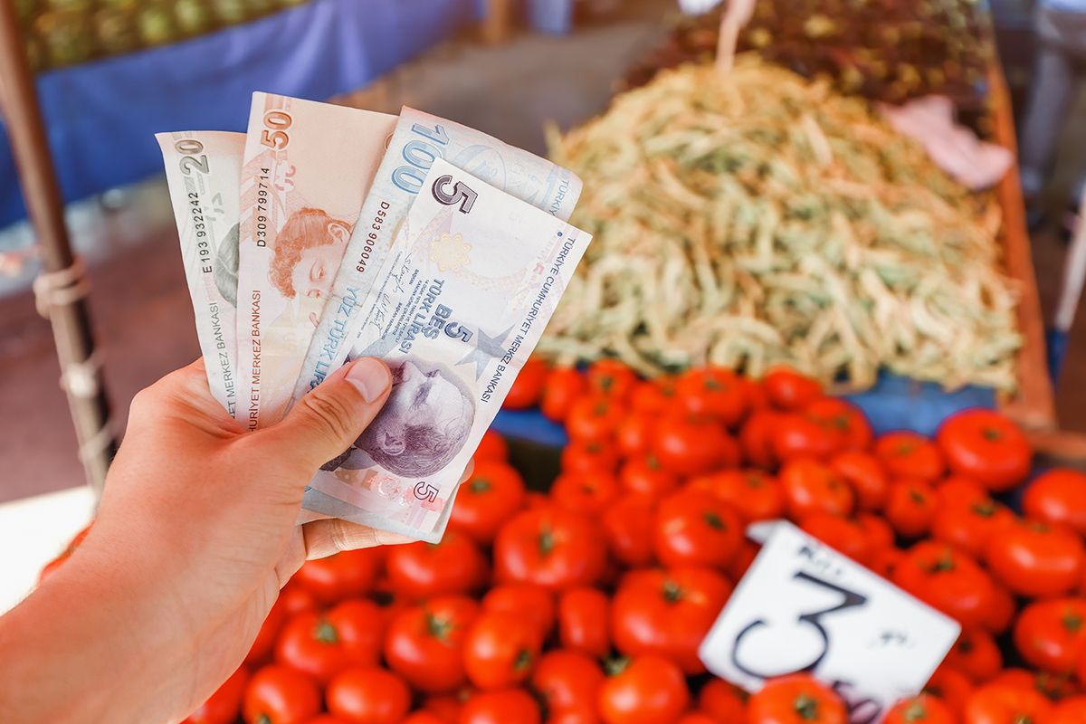 Turkish,Lira,Banknotes,In,Hand,Against,The,Background,Of,Vegetables
