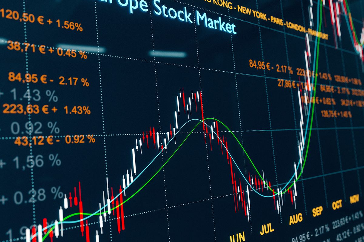 Close-up,Trading,Monitor,With,Stock,Market,Candle,Chart,,Moving,Averages,
Close-up trading monitor with stock market candle chart, moving averages, figures, quotes and prices. Trend analysis of the stock market. 3D illustration