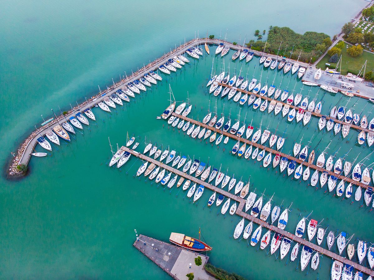 Aerial,View,Of,The,Beautiful,Blue,Lake,Balaton,At,The