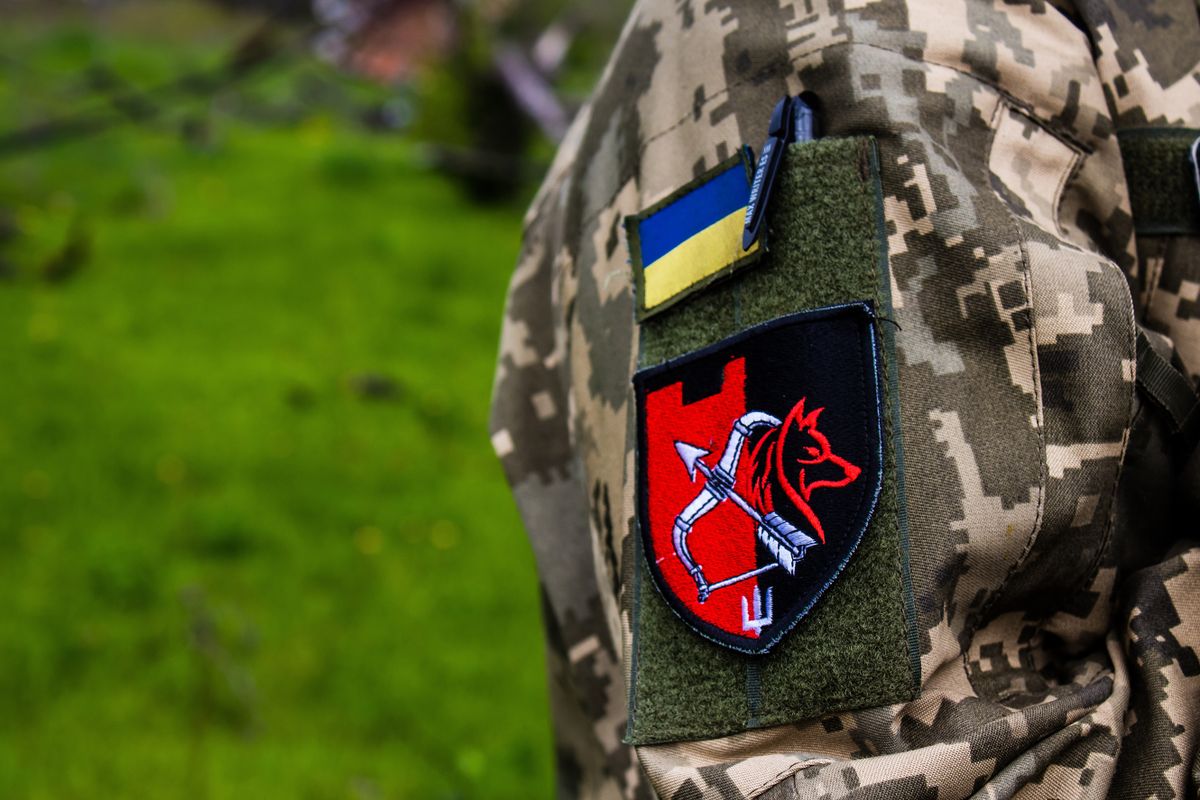 Kharkiv front line, Ukraine - 28 April 2023 Ukrainian serviceman of the 209th Battalion of the 113th Kharkiv Defense Brigade. The job of this brigade is to hold the position 