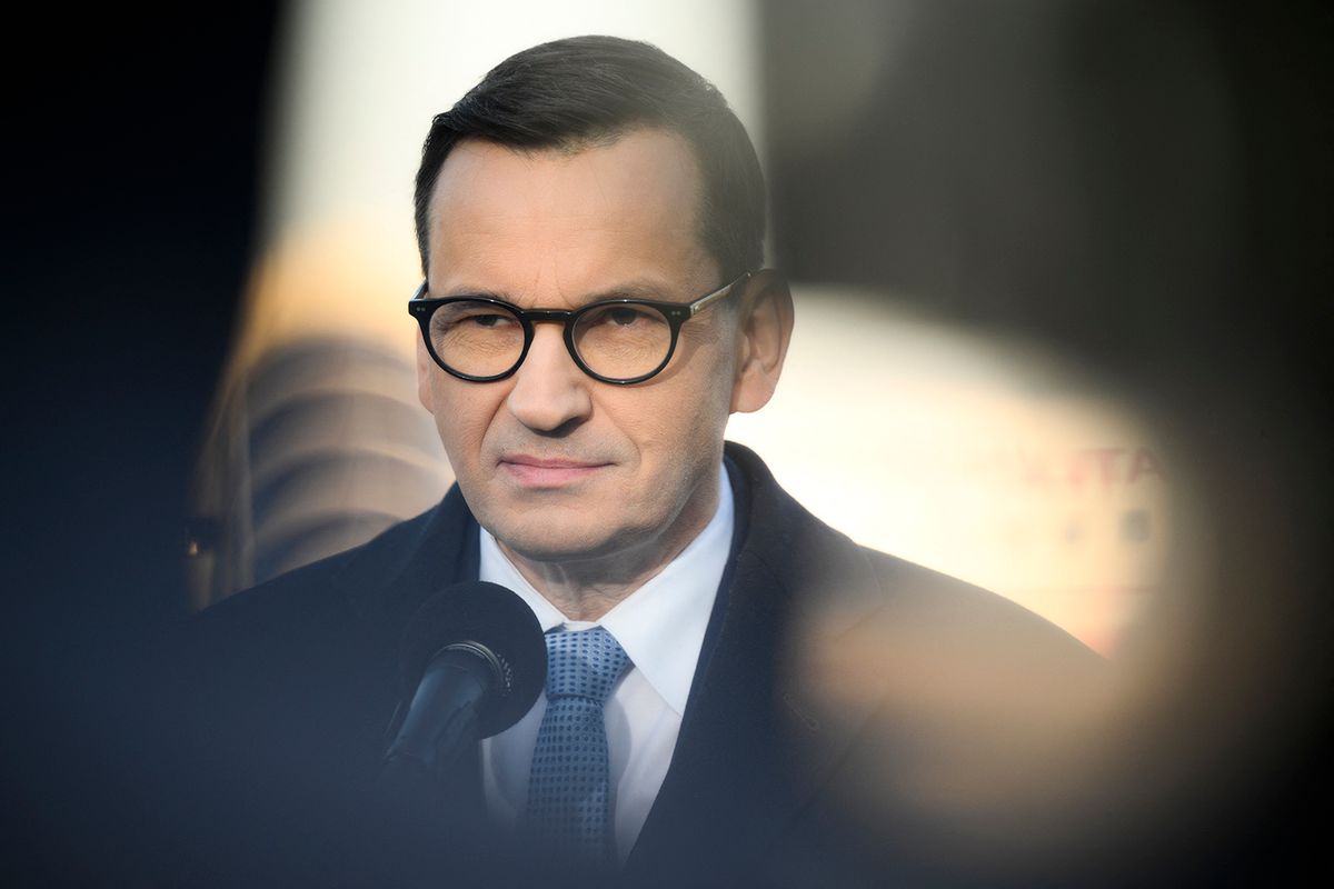Polish PM To Strengthen Cooperation With US, It's Most Powerful Ally
Polish Prime Minister Mateusz Morawiecki is seen at Chopin Airport speaking to the press on 11 April, 2023. The three day visit is meant to strengthen economic ties and military cooperation with what Morawiecki calls 'our most powerful ally'. The visit has come as a direct result of US President Joe Biden's recent visit to Warsaw according to the Prime Minister. (Photo by Jaap Arriens/NurPhoto) (Photo by Jaap Arriens / NurPhoto / NurPhoto via AFP)