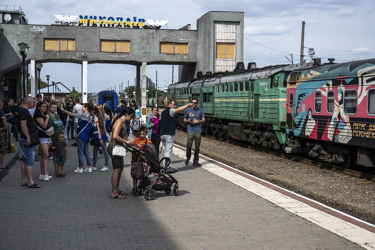 Evacuations continue in Kherson’s flooded areas after explosion at dam
KHERSON, UKRAINE - JUNE 07: Resident wait to be evacuated at a train station after the explosion at the Kakhovka hydropower plant unleashed floodwaters in Kherson, Ukraine on June 07, 2023. Muhammed Enes Yildirim / Anadolu Agency (Photo by Muhammed Enes Yildirim / ANADOLU AGENCY / Anadolu Agency via AFP)