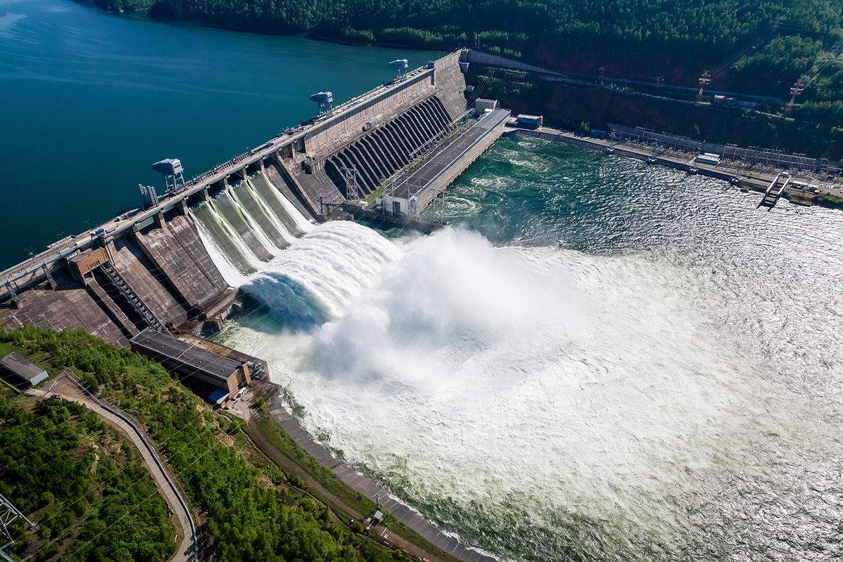 Hydroelectric,Dam,On,The,River,,Water,Discharge,From,The,Reservoir,