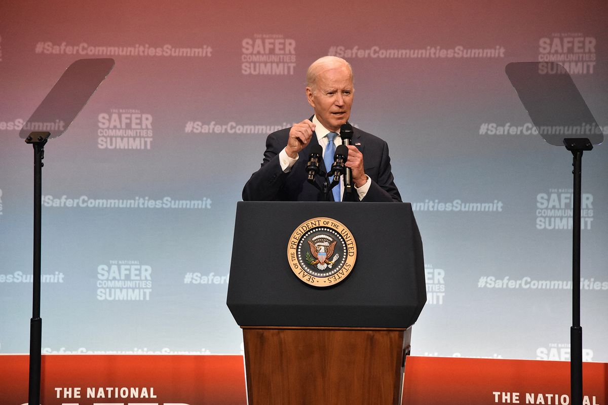 President Of The United States Joe Biden Delivers Remarks At The National Safer Communities Summit At Hartford University President of the United States Joe Biden delivers remarks at the National Safer Communities Summit at Hartford University in West Hartford, Connecticut, United States on June 16, 2023. President Biden called on Congress to act on gun reform and praised the bipartisan safer communities act. President Biden told the crowd that if the United States Congress did not act, that ''it is time to get a new Congress.'' (Photo by Kyle Mazza/NurPhoto) (Photo by Kyle Mazza / NurPhoto / NurPhoto via AFP)