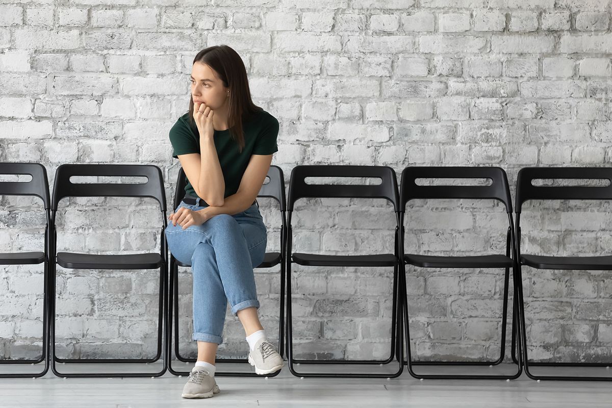 Thoughtful,Stressed,Unemployed,Young,Woman,Candidate,Waiting,For,Job,Interview