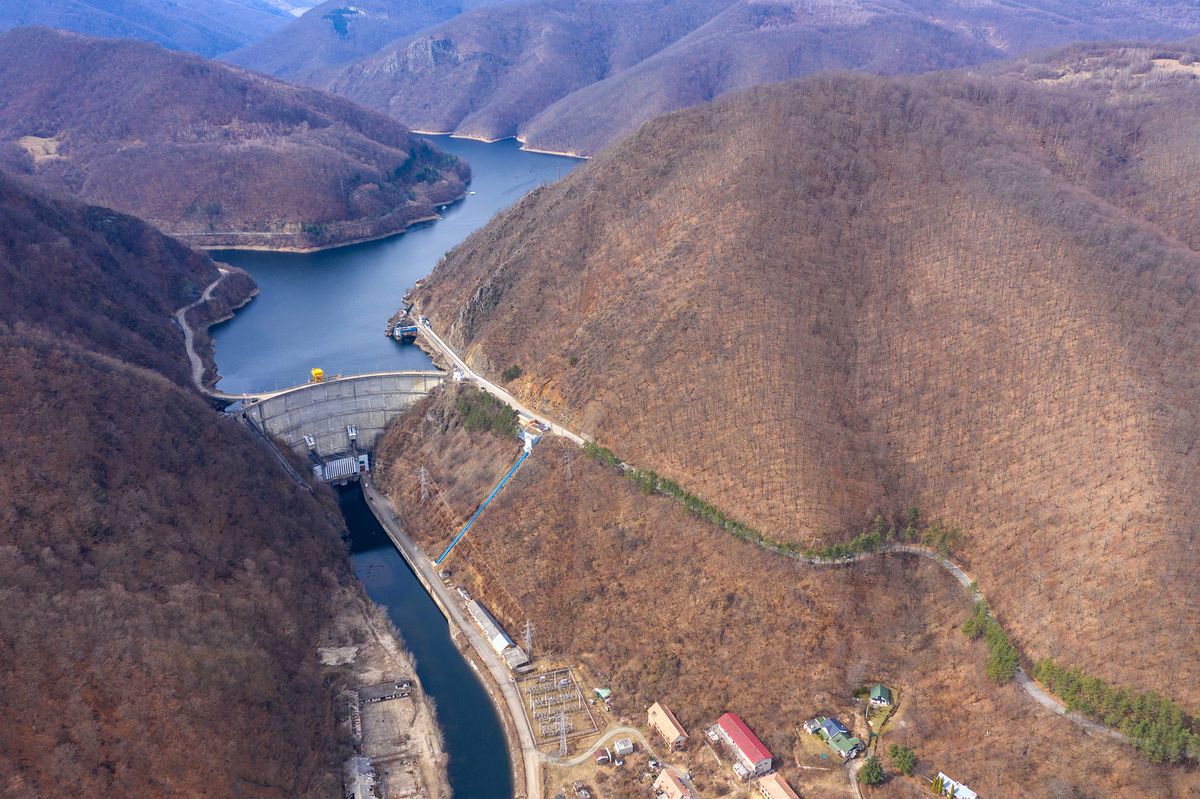 Aerial,View,Of,A,Hydroelectric,Plant,And,Dam,,Weir,,Tarnita