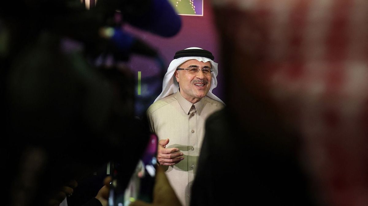 SAUDI-ENERGY-TECHNOLOGY-CONFERENCEPresident and CEO of Saudi Aramco Amin Nasser addresses reporters at the opening ceremony of the International Petroleum Technology Conference (IPTC) in Riyadh, on February 21, 2022. (Photo by Fayez Nureldine / AFP)