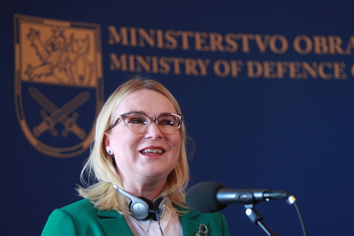 CZECH-US-POLITICS-DIPLOMACY-DEFENCECzech Defence Minister Jana Cernochova addresses a press conference with her US counterpart in Prague, Czech Republic, on September 9, 2022. (Photo by Milan Kammermayer / AFP)