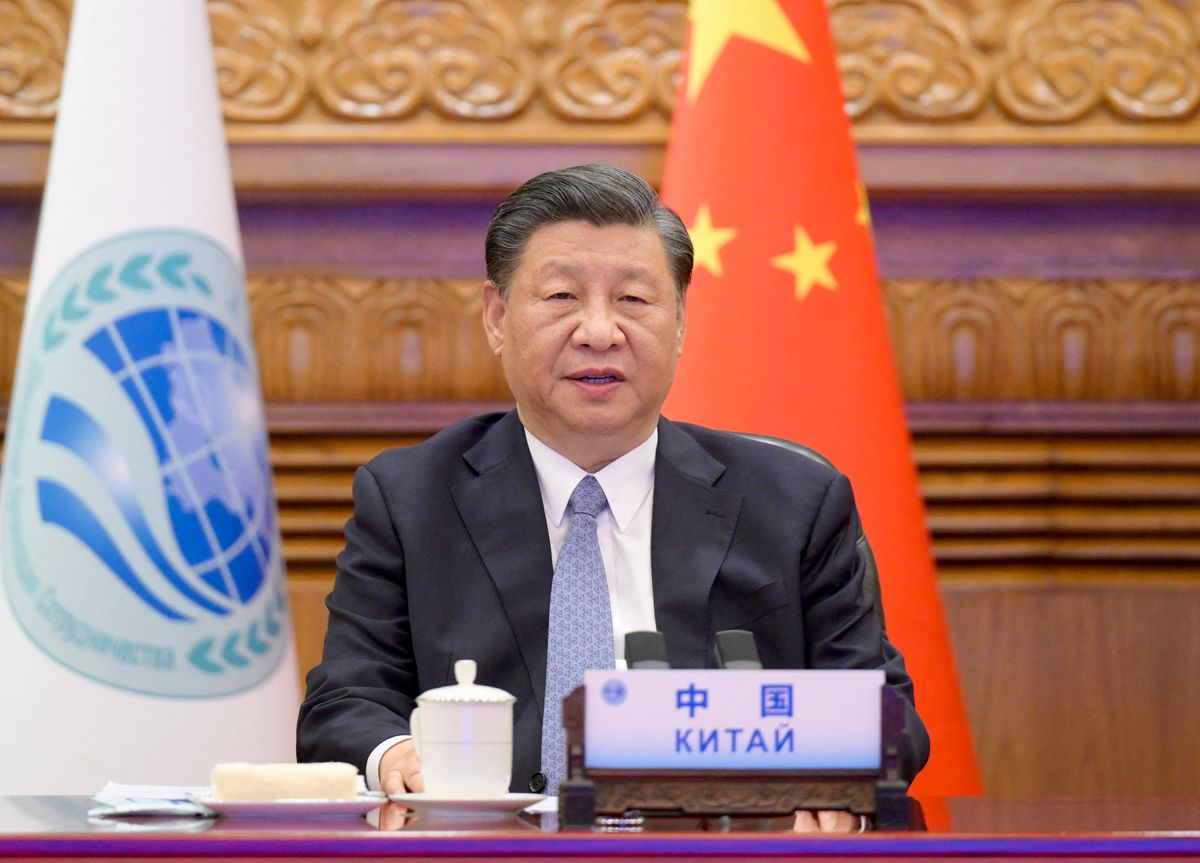CHINA-BEIJING-XI JINPING-SCO-MEETING (CN)
(230704) -- BEIJING, July 4, 2023 (Xinhua) -- Chinese President Xi Jinping addresses the 23rd meeting of the Council of Heads of State of the Shanghai Cooperation Organization (SCO) via video conference from Beijing, capital of China, July 4, 2023. (Xinhua/Li Xueren) (Photo by LI XUEREN / XINHUA / Xinhua via AFP)