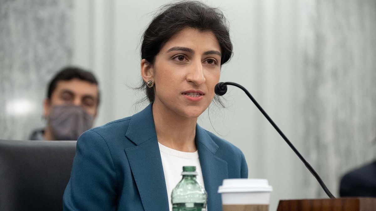 Lina Khan, nominee for Commissioner of the Federal Trade Commission (FTC), speaks during a Senate Committee on Commerce, Science, and Transportation confirmation hearing on Capitol Hill in Washington, DC, April 21, 2021. (Photo by SAUL LOEB / POOL / AFP)