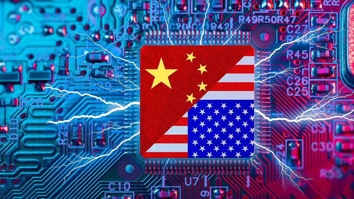 Flag,Usa,And,China,On,Computer,Cpu.,Chip,War,Crisis,
Flag USA and China on Computer CPU. Chip War Crisis, Global semiconductor technology factory fighting supply battle over chips manufacturing USA and China.