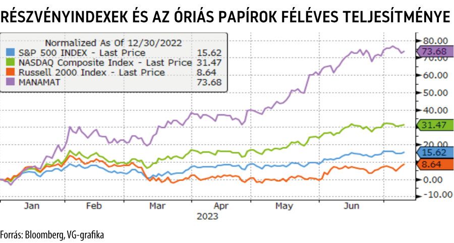 Részvényindexek és az óriás papírok féléves teljesítménye
