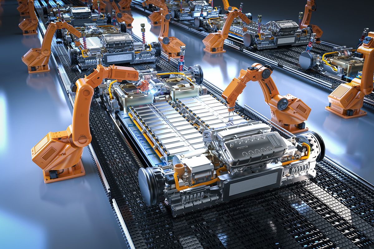 Automation,Automobile,Factory,Concept,With,3d,Rendering,Robot,Assembly,Line