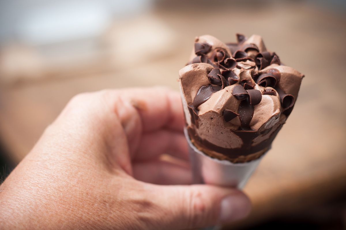 Closeup,Of,Chocolate,Ice,Cream,Cone,In,Hand