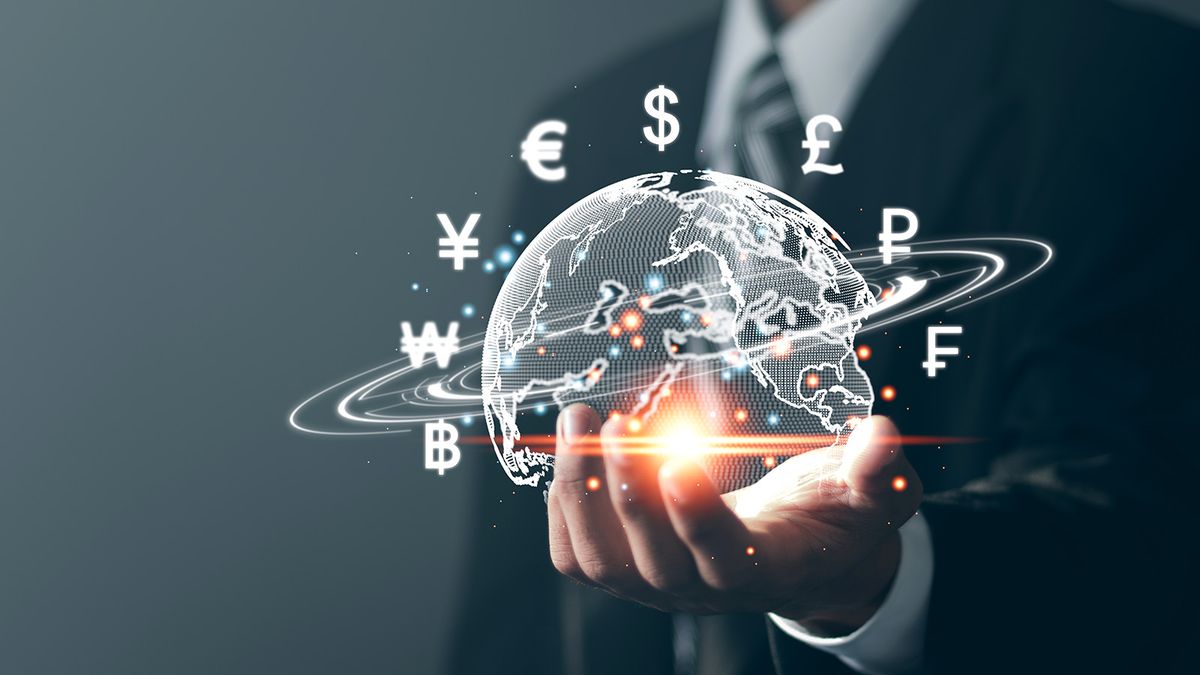 Online,Banking,Interbank,Payment,Concept.,Businessman,With,Virtual,Global,Currency
Online banking interbank payment concept. Businessman with virtual global currency symbols in hand. Money transfers and currency exchanges between countries of the world. 