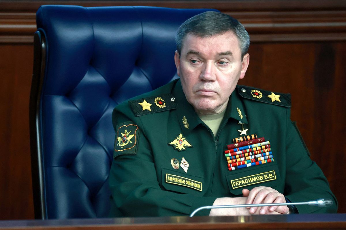 RUSSIA-UKRAINE-CONFLICT-WAR-POLITICS-DEFENCERussia's army Chief of General Staff Valery Gerasimov attends an expanded meeting of the Russian Defence Ministry Board at the National Defence Control Centre in Moscow, on December 21, 2022. Russian President described today the conflict in Ukraine as a "shared tragedy" but placed blame for the outbreak of hostilities on Ukraine and its allies, not Moscow. (Photo by Sergey Fadeichev / Sputnik / AFP)