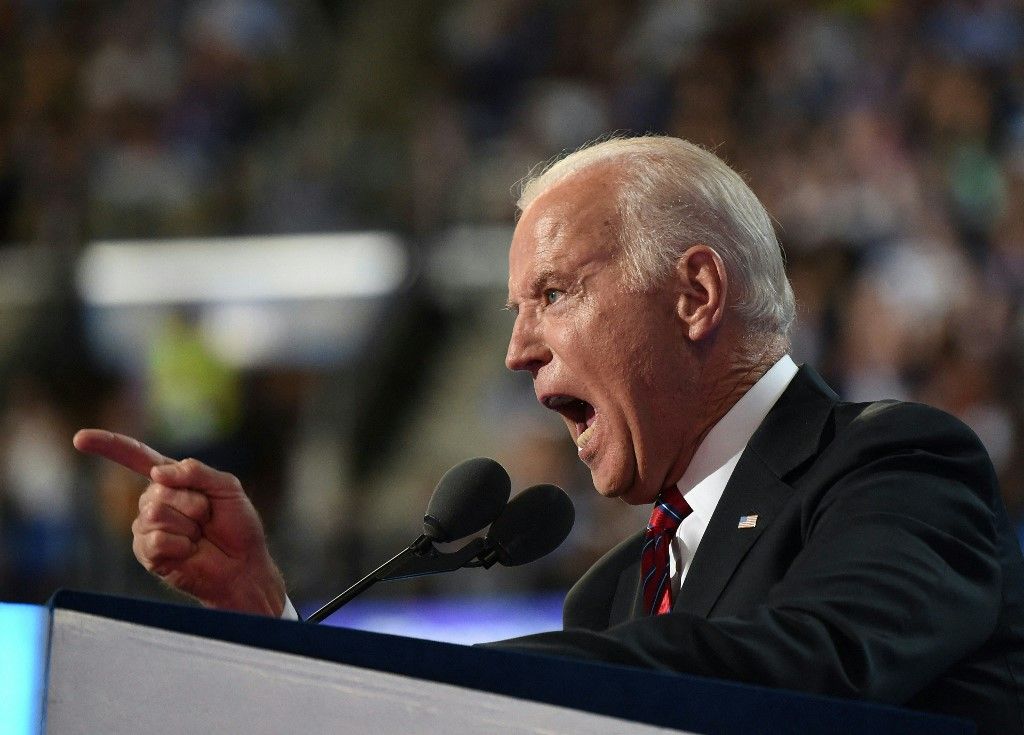 US Vice-President Joe Biden addresses delegates on Day 3 of the Democratic National Convention at the Wells Fargo Center, July 27, 2016 in Philadelphia, Pennsylvania. (Photo by Robyn BECK / AFP)