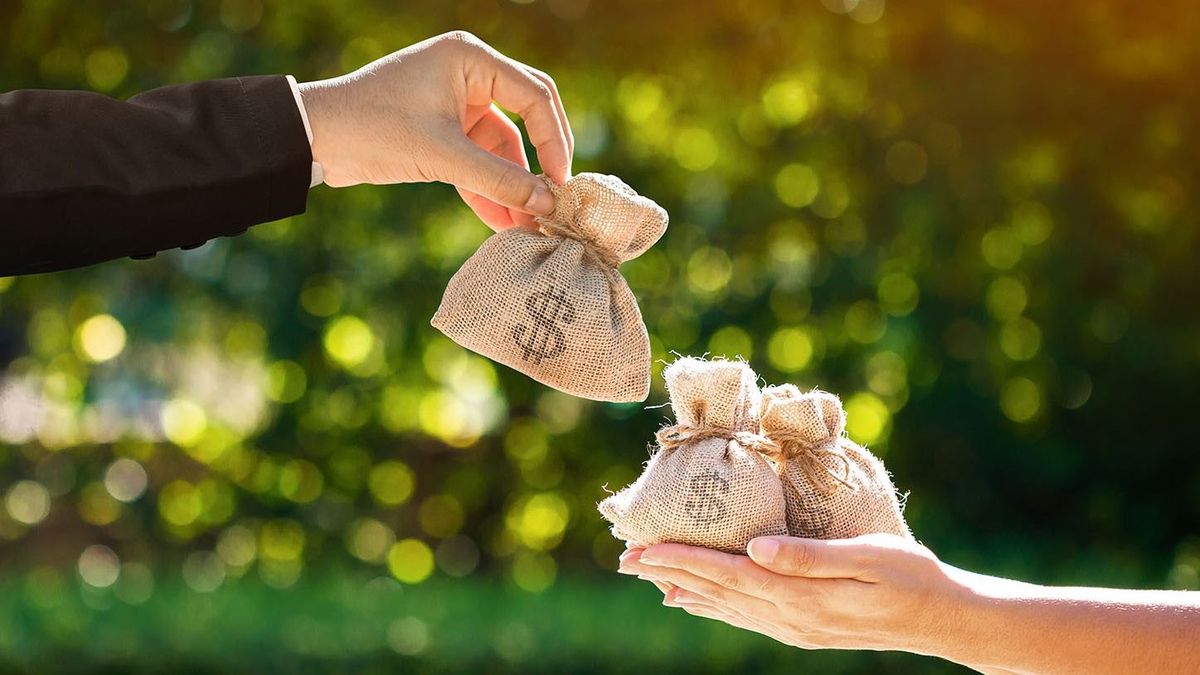 Businessman,And,A,Woman,Hands,Hold,A,Money,Bags,In
Businessman and a woman hands hold a money bags in the public park for loans to planned investment in the future concept.