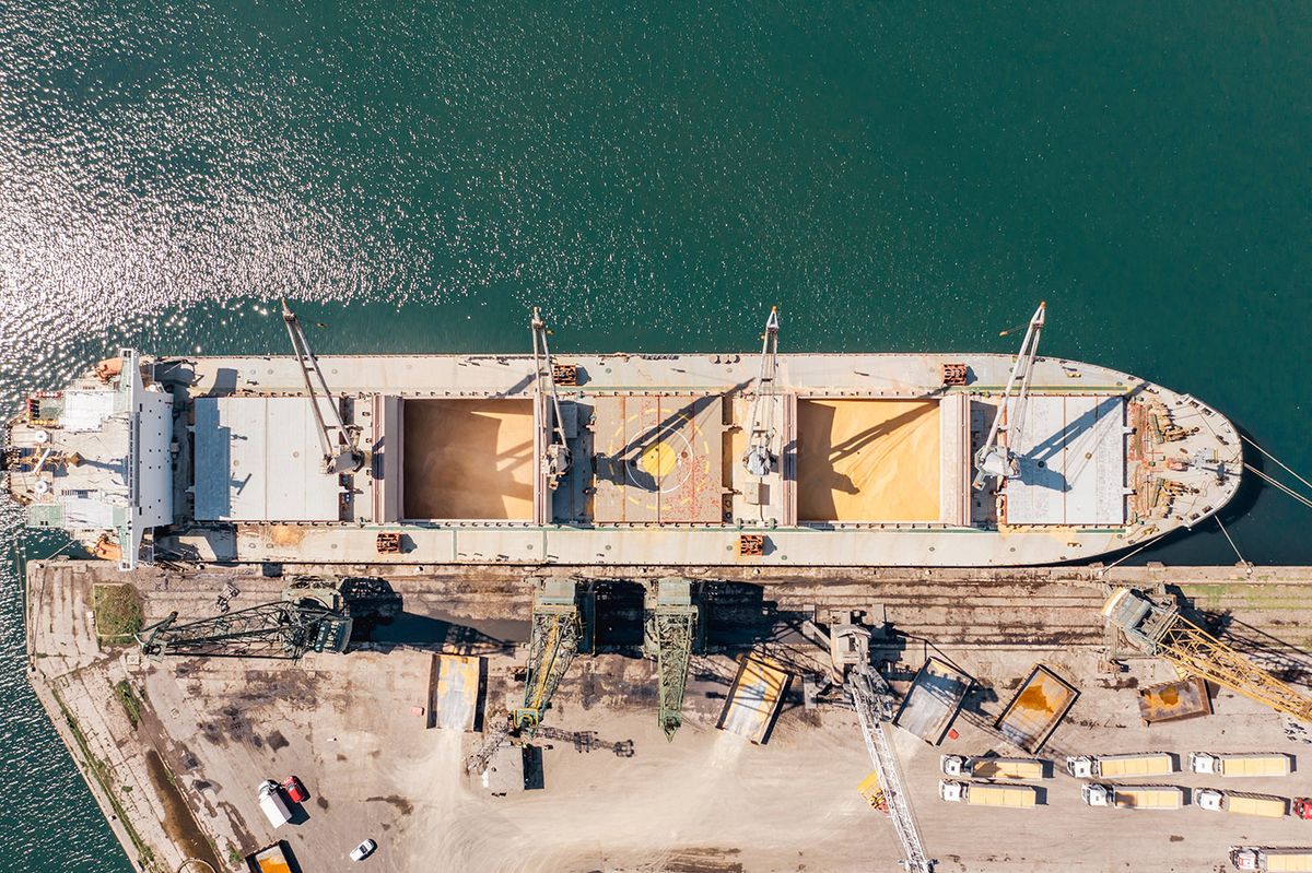 Aerial,Top,Down,View,Black,Sea,Port,Loading,Of,Dry