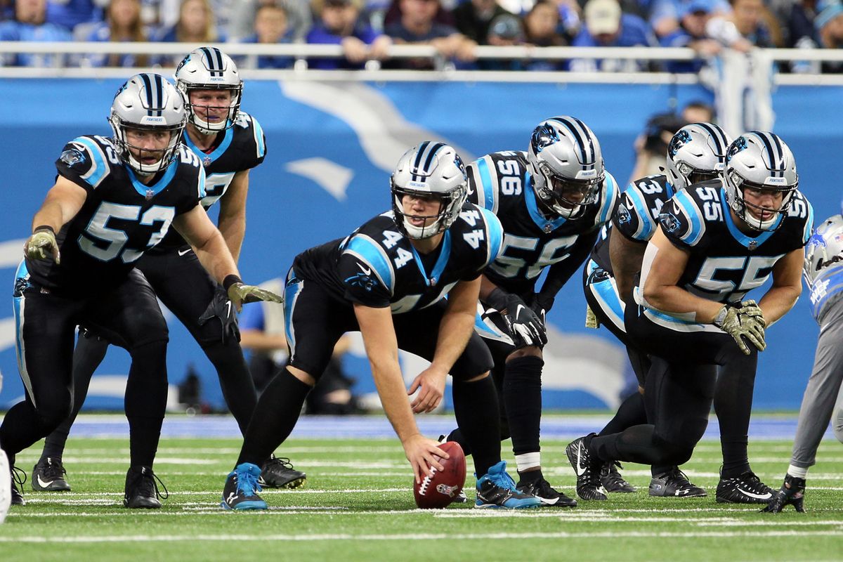 Carolina Panthers v Detroit Lions
Carolina Panthers long snapper J.J. Jansen (44) prepares to snap the ball during the first half of an NFL football game against the Carolina Panthers in Detroit, Michigan USA, on Sunday, November 18, 2018. (Photo by Amy Lemus/NurPhoto) (Photo by Amy Lemus / NurPhoto / NurPhoto via AFP)