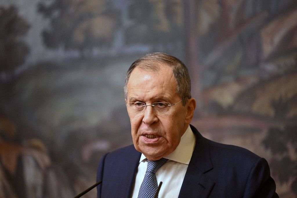 Russian Foreign Minister Sergei Lavrov attends a joint press conference with his Omani counterpart following their talks in Moscow on July 11, 2023. (Photo by NATALIA KOLESNIKOVA / POOL / AFP)