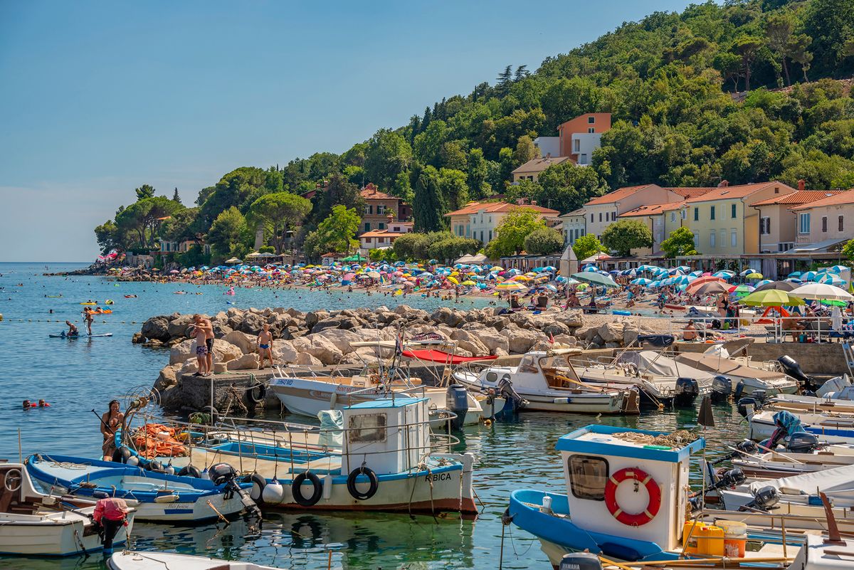 View of boats in the marina in MoĹˇÄ‡eniÄ?ka Draga, Eastern Istria, Kvarner Bay, Eastern Istria, Croatia, Europe