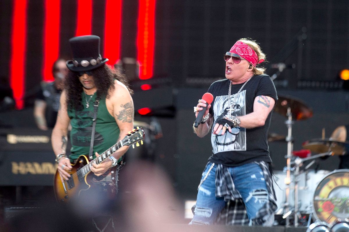 Concert by Guns n 'Roses in Madrid
Slash and Axl Rose from Guns n 'Roses live at a concert of the' Not in this Lifetime 'tour at Caja Mágica. Madrid, 29.06.2018 | usage worldwide (Photo by DyD Fotografos/Geisler-Fotopress / Geisler-Fotopress / dpa Picture-Alliance via AFP)