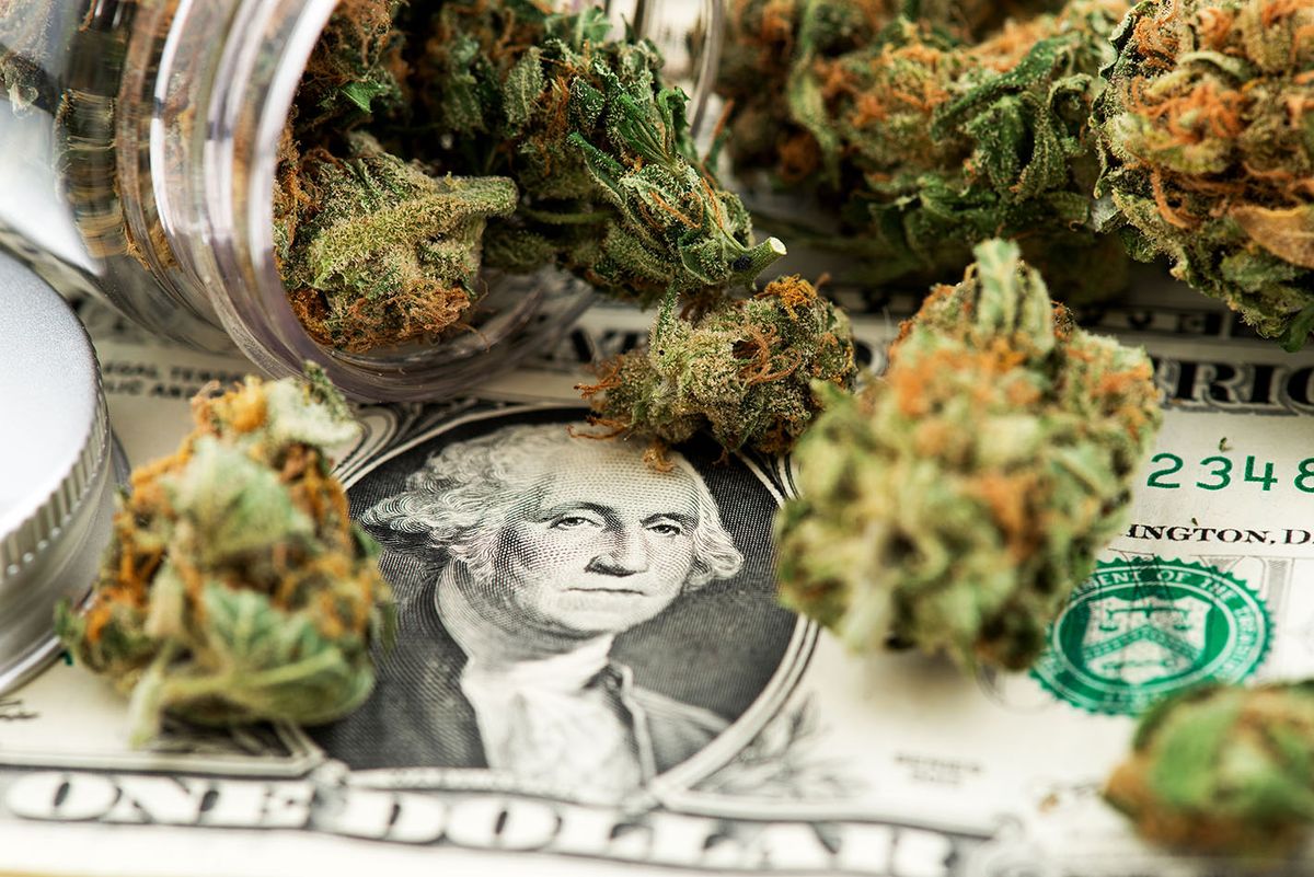 Cannabis,Medical,Marijuana,Buds,On,One,Dollar,Banknotes.,Cannabis,Medical