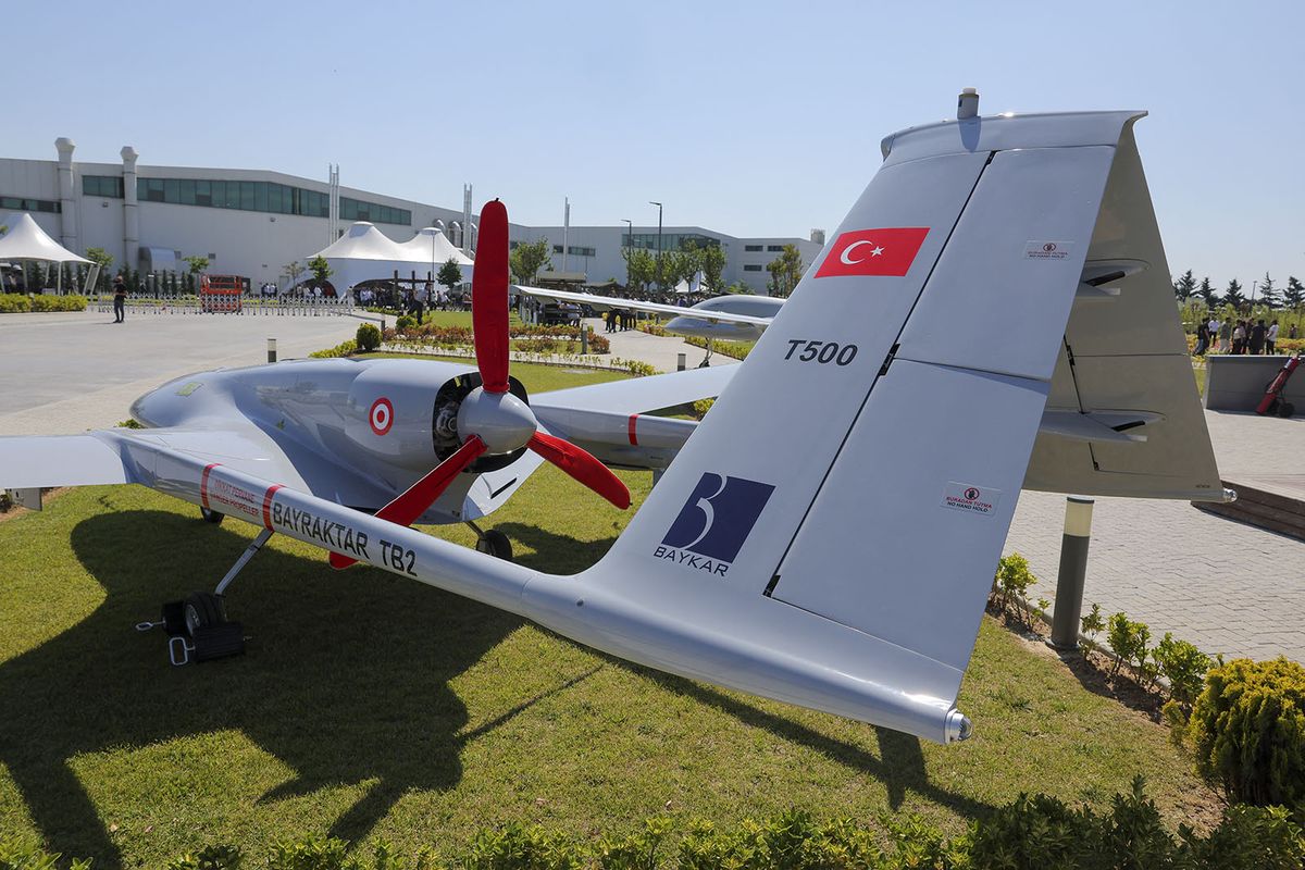 500th Bayraktar TB2 drone celebrated with a ceremony in Istanbul
ISTANBUL, TURKIYE - JUNE 23: (----EDITORIAL USE ONLY - MANDATORY CREDIT - 'BAYKAR / HANDOUT' - NO MARKETING NO ADVERTISING CAMPAIGNS - DISTRIBUTED AS A SERVICE TO CLIENTS----) A view of the 500th Bayraktar TB2 drone during a ceremony in Istanbul, Turkiye on June 23, 2023. Baykar/Handout / Anadolu Agency (Photo by Baykar/Handout / ANADOLU AGENCY / Anadolu Agency via AFP)