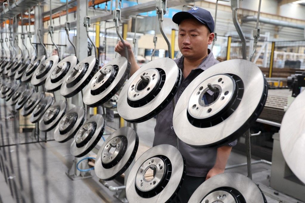 China Auto Manufacturing Industry
BINZHOU, CHINA - JULY 10, 2023 - A worker produces brake discs at a workshop of an auto parts manufacturer in Binzhou, East China's Shandong Province, July 10, 2023. (Photo by Costfoto/NurPhoto) (Photo by CFOTO / NurPhoto / NurPhoto via AFP)