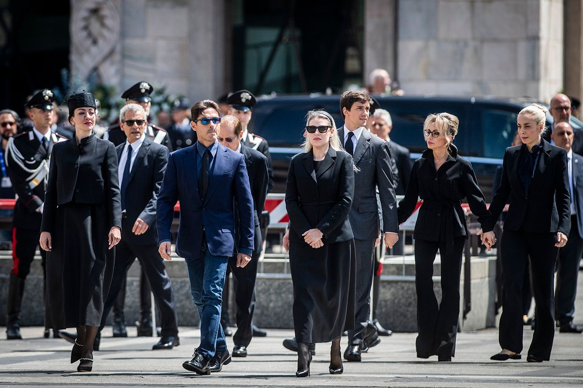 14/06/2023 Milan, Piazza Duomo, Funeral of Silvio Berlusconi, the arrival of the coffin. In the photo Eleonora, Pier Silvio, Barbara, Marina, Luigi Berlusconi, and Marta Fascina