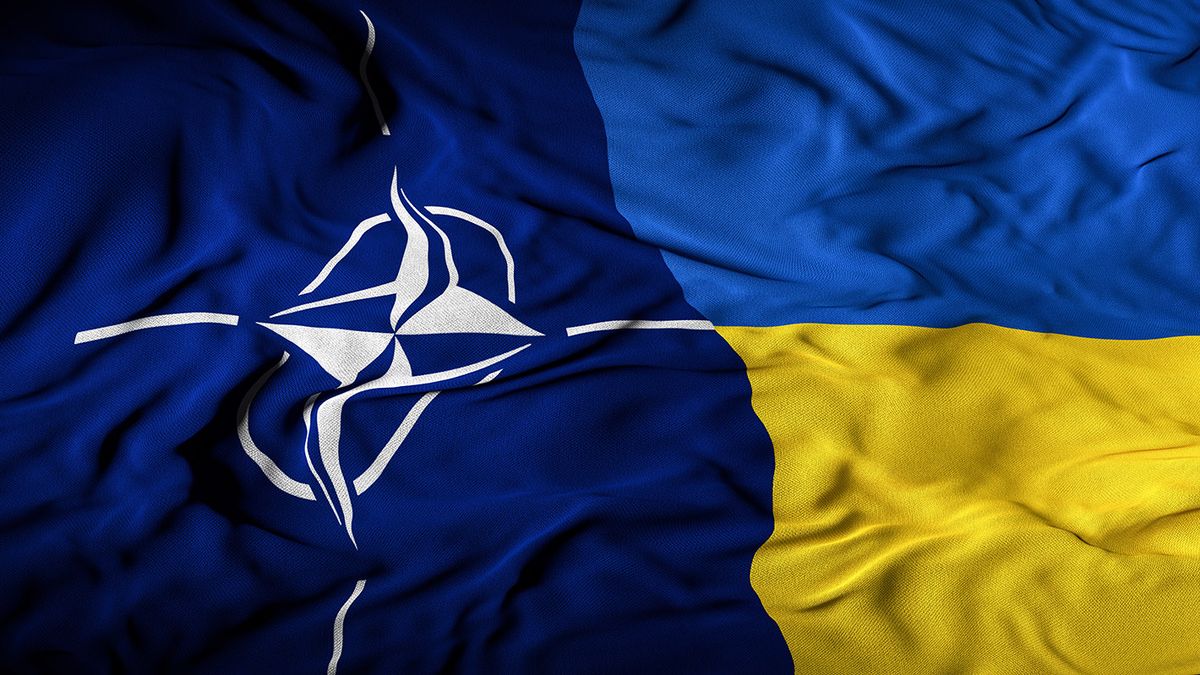 Kyiv,,Ukraine-,January,27,,2022:,Nato,-,Ukraine,Combined,Flag