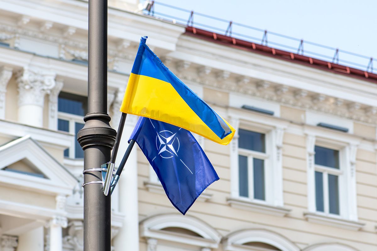 Vilnius,,Lithuania,-,July,4,2023:,Flags,Of,Nato,And
Vilnius, Lithuania - July 4 2023: Flags of NATO and of Ukraine during Nato summit 2023 in the centre of Vilnius, Europe