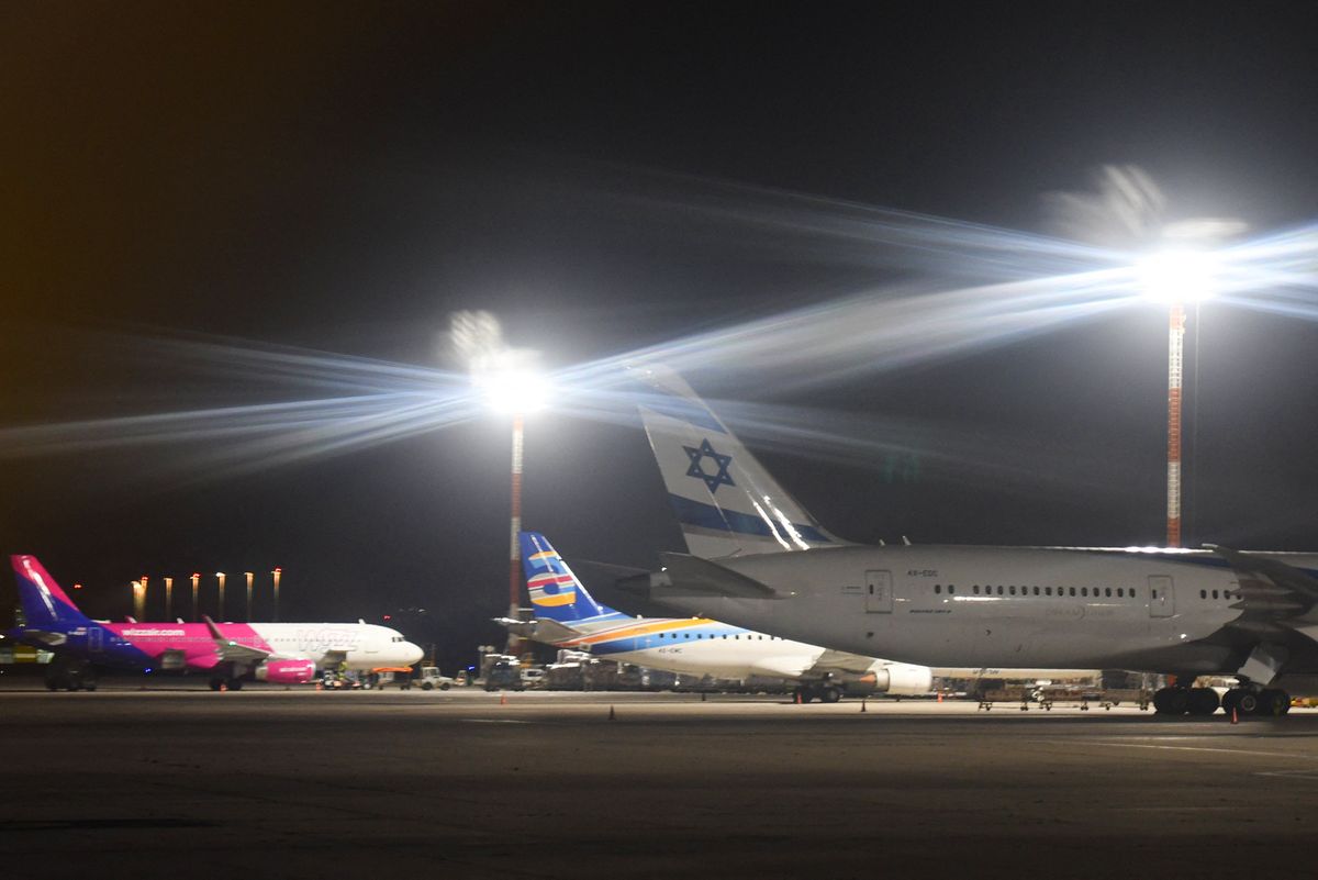 Israel Orders Sweeping Restriction In Air Travel
El Al Israel Airlines, Arkia Israeli Airlines and Wizz Air Hungary planes seen at the Ben Gurion Airport. With the number of coronavirus cases in Israel climbing to 79, and new restriction in air travel, the government is rolling out a program to help businesses in trouble due to the epidemic, in particular the airlines and the tourism sector.On Wednesday, March 11, 2020, in Ben Gurion Airport, Tel Aviv-Yafo, Israel. (Photo by Artur Widak/NurPhoto) (Photo by Artur Widak / NurPhoto / NurPhoto via AFP)