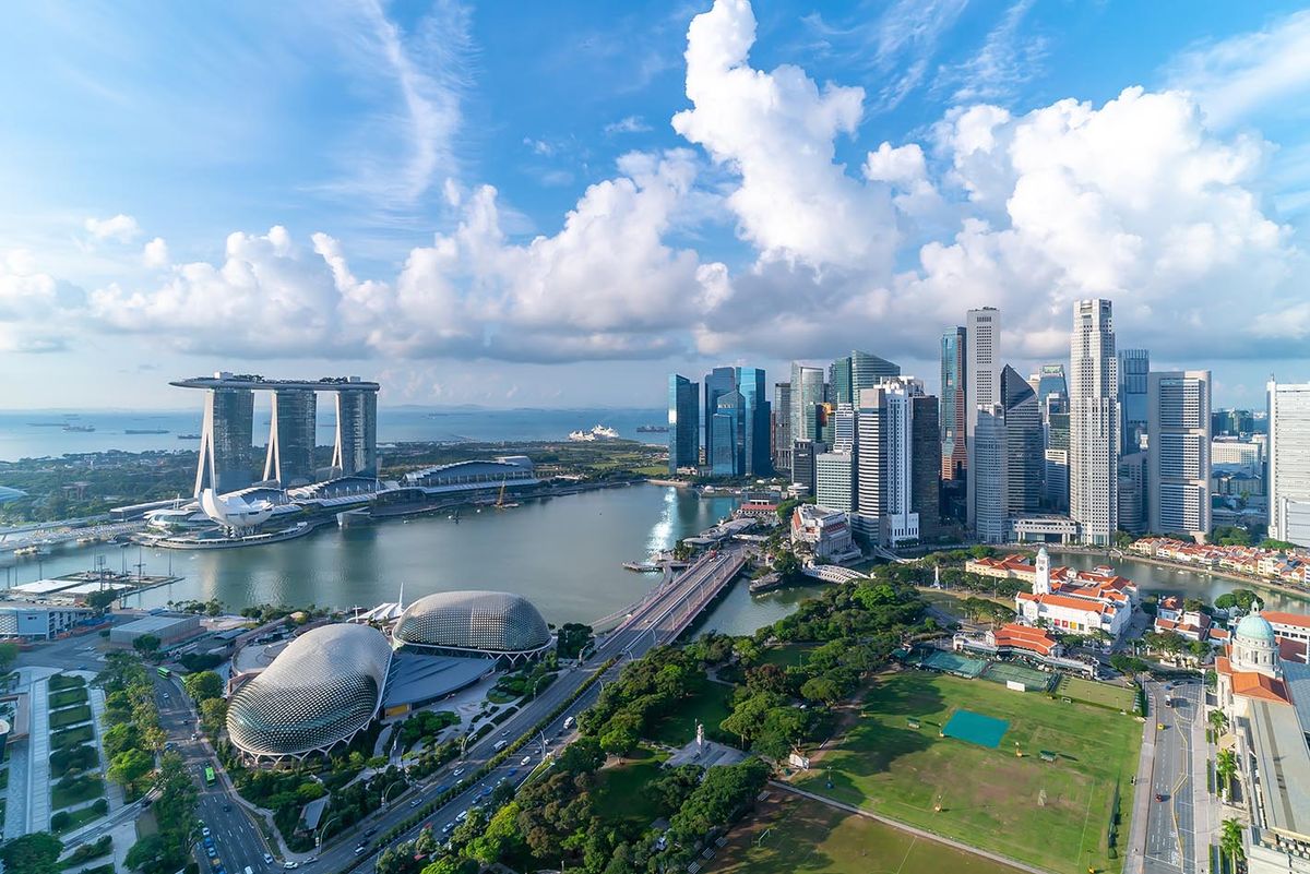 Aerial,View,Of,Cloudy,Sky,At,Marina,Bay,Singapore,City