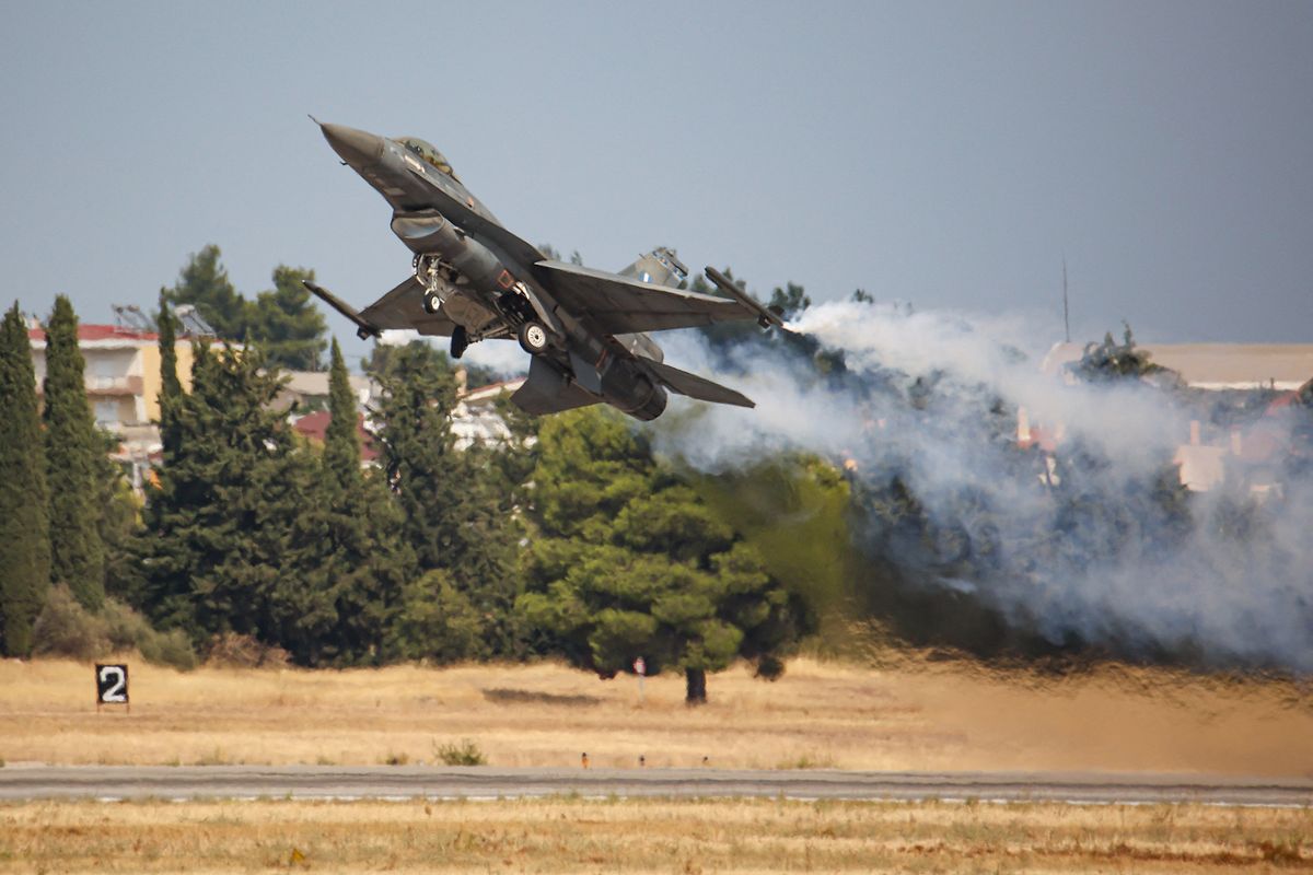 Greek F16 During A Flying Demonstration At Athens Flying Week Airshow