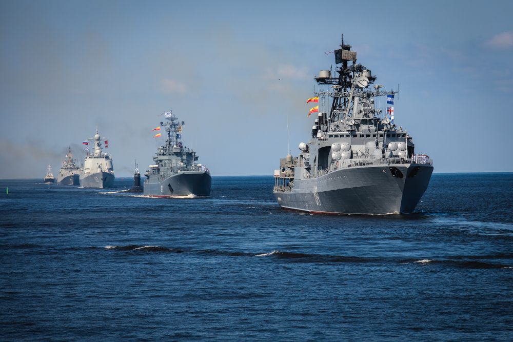 A,Line,Ahead,Of,Modern,Russian,Military,Naval,Battleships,Warships