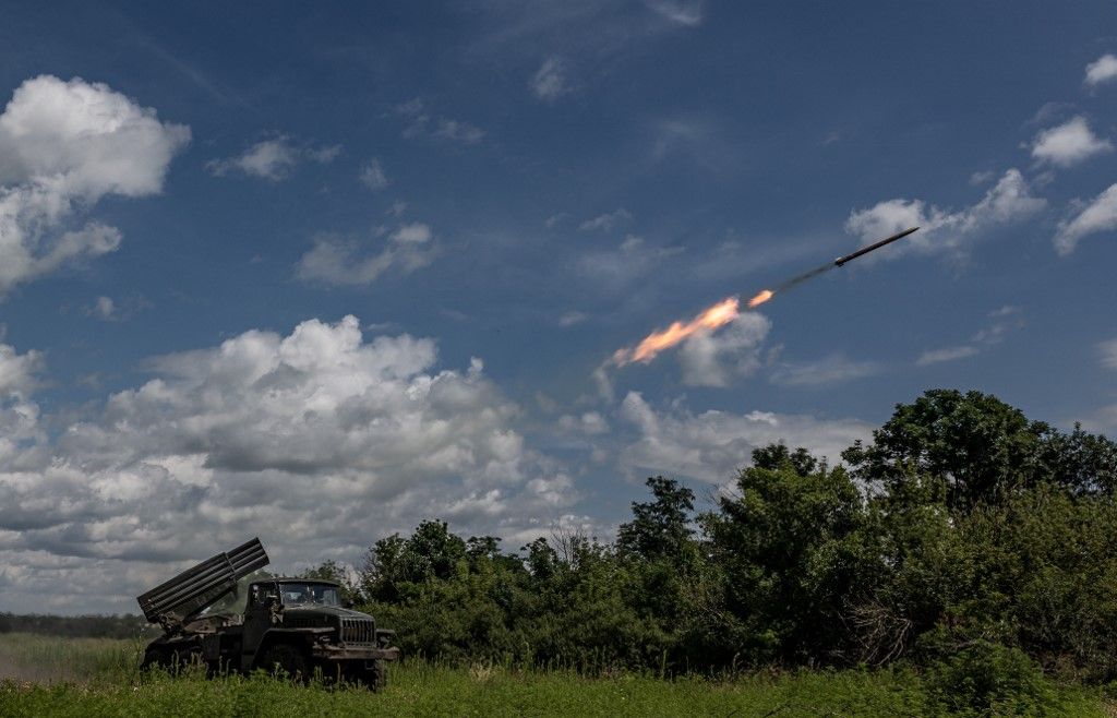 Military mobility of the Ukrainian soldiers in DonetskDONETSK OBLAST, UKRAINE - JULY 12: Ukrainian soldiers firing from a BM-21 rocket launch vehicle in the direction of Donetsk, Ukraine, on July 12, 2023. Diego Herrera Carcedo / Anadolu Agency (Photo by Diego Herrera Carcedo / ANADOLU AGENCY / Anadolu Agency via AFP)