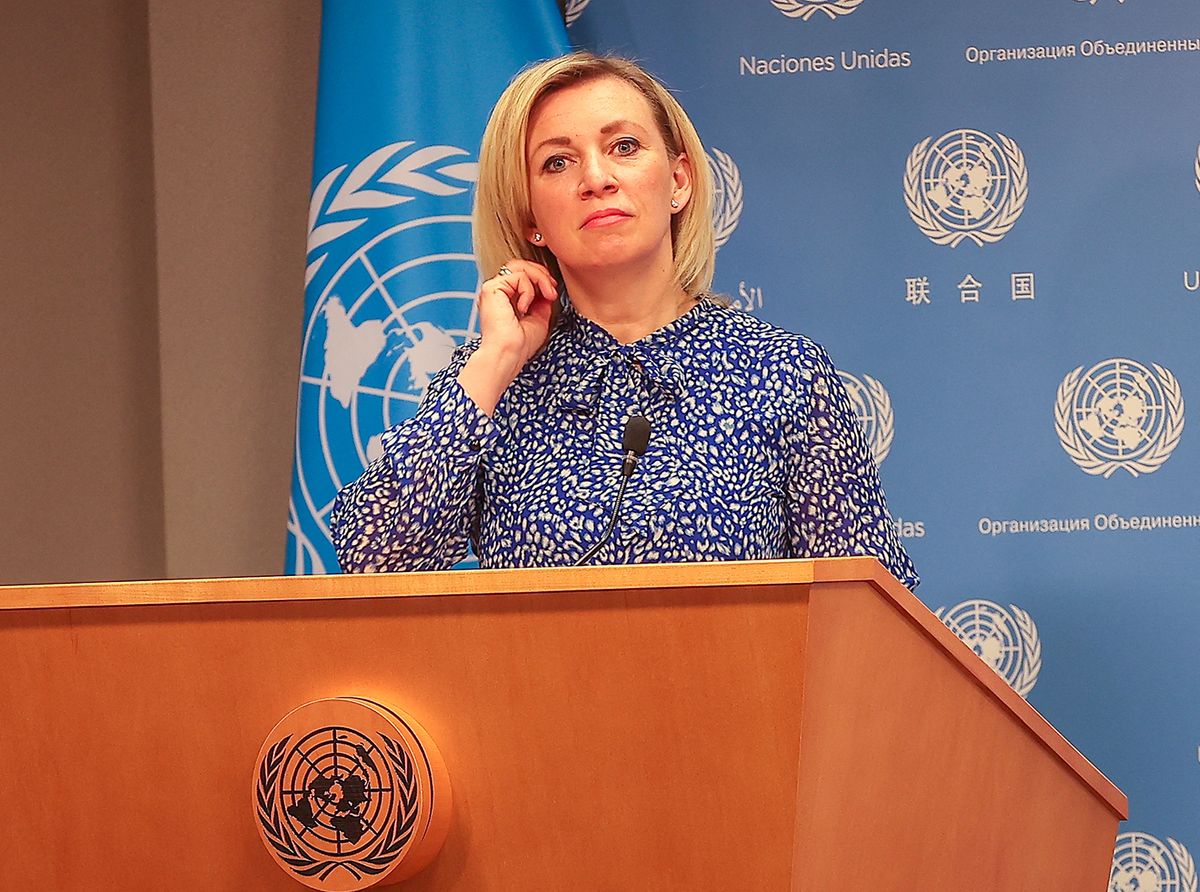 Russian Foreign Minister Lavrov holds press briefing at the UNNEW YORK, UNITED STATES - APRIL 25: The spokesperson for the Foreign Ministry of the Russian Federation Maria Zakharova makes a speech during a press briefing held by Russian Foreign Minister Sergey Lavrov (not seen) at the United Nations Headquarters in New York, United Nations on April 25, 2023. Selcuk Acar / Anadolu Agency (Photo by Selcuk Acar / ANADOLU AGENCY / Anadolu Agency via AFP)