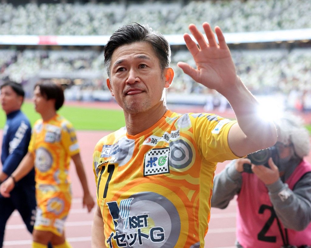 Football / Kazuyoshi Miura (King Kazu)
Kazuyoshi Miura, Japanese footballer who belongs to Suzuka Point Getters of Japan Football League (JFL), reacts during JFL football match against Criacao Shinjuku at National Stadium in Shinjuku Ward, Tokyo on October 9, 2022. 55-year-old King Kazu played for the Japan national team from 1990 to 2000, and holds the records for being the oldest goal scorer in the J-League, the footballer with the world's longest professional career, and, as of 2022, is the oldest professional footballer in the world at 55.( The Yomiuri Shimbun ) (Photo by Toshiyuki Kon / Yomiuri / The Yomiuri Shimbun via AFP)
